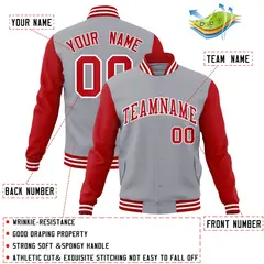 Gray Red-White Raglan Varsity Full-Snap Letterman Jacket 4