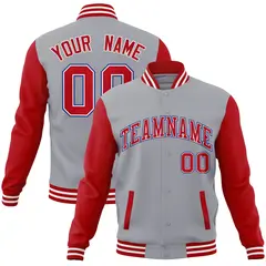 Gray Red-White Raglan Varsity Full-Snap Letterman Jacket 1