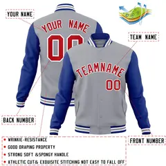 Gray Red-White Raglan Varsity Full-Snap Letterman Jacket 4