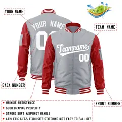 Gray Red-White Raglan Varsity Letterman Bomber Jacket 2