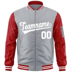 Gray Red-White Raglan Varsity Letterman Bomber Jacket 3