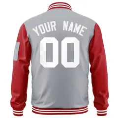 Gray Red-White Raglan Varsity Letterman Bomber Jacket 4
