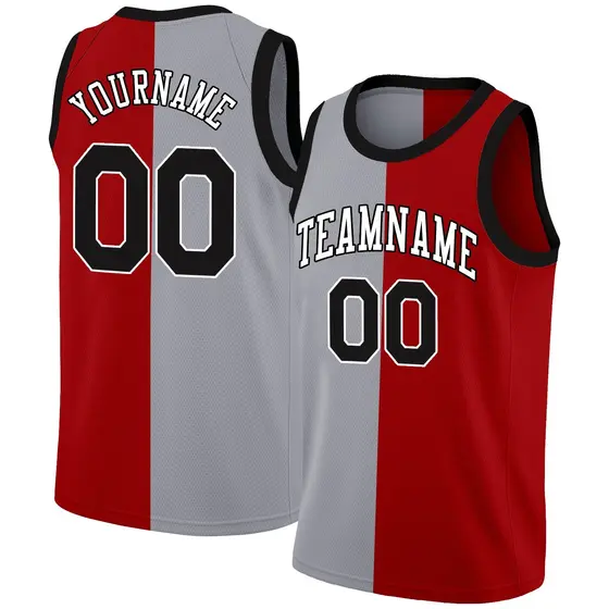 Gray Red-White Split Fashion Basketball Jersey