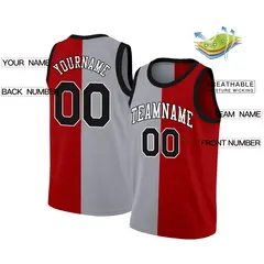 Gray Red-White Split Fashion Basketball Jersey 2
