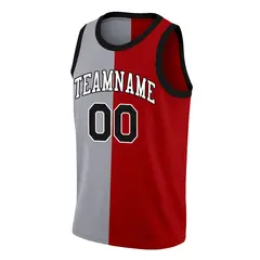 Gray Red-White Split Fashion Basketball Jersey 3