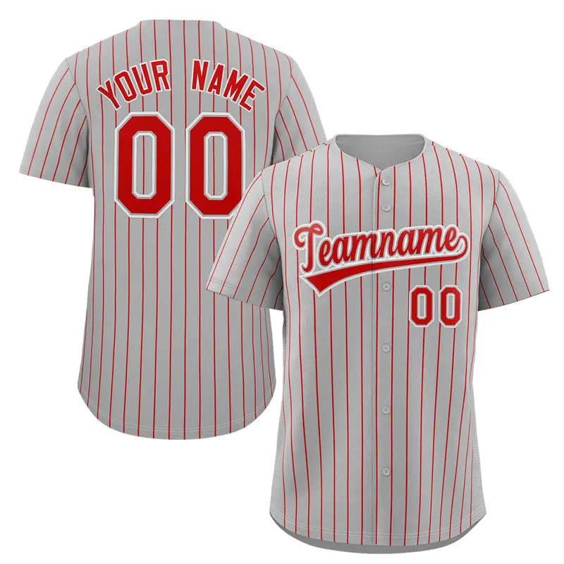 Gray Red-White Stripe Authentic Fashion Baseball Jersey