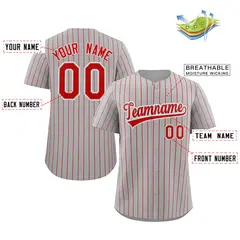 Gray Red-White Stripe Authentic Fashion Baseball Jersey 2