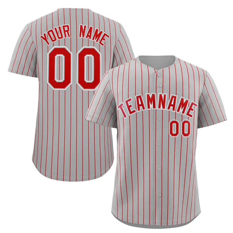 Gray Red-White Stripe Authentic Fashion Baseball Jersey
