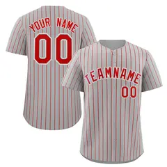 Gray Red-White Stripe Authentic Fashion Baseball Jersey