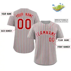 Gray Red-White Stripe Authentic Fashion Baseball Jersey 2