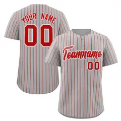 Gray Red-White Stripe Authentic Fashion Baseball Jersey