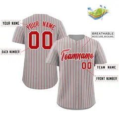 Gray Red-White Stripe Authentic Fashion Baseball Jersey 2