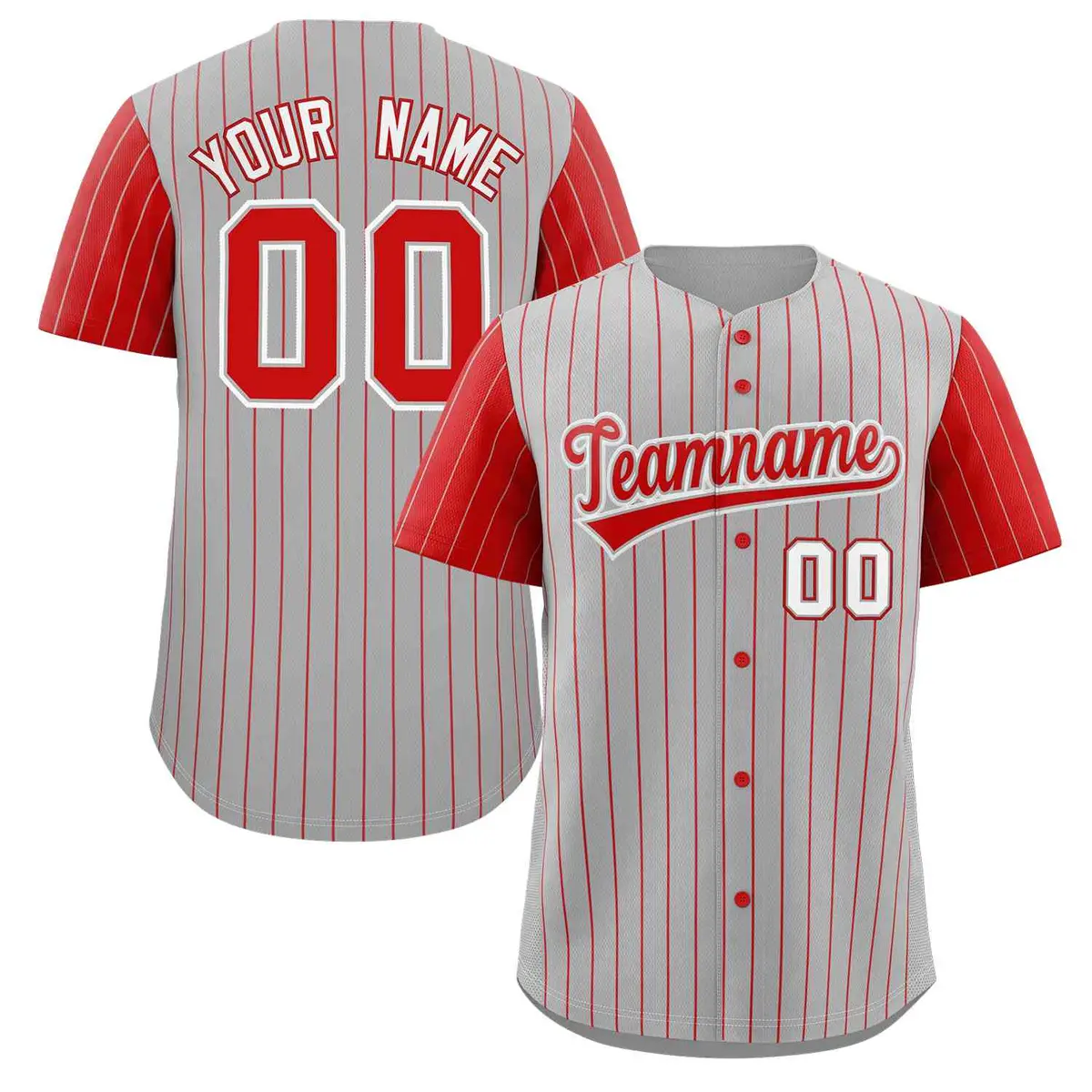 Gray Red-White Stripe Raglan Baseball Jersey