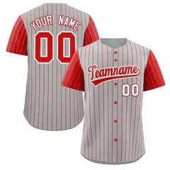Gray Red-White Stripe Raglan Baseball Jersey 1