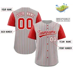 Gray Red-White Stripe Raglan Baseball Jersey 2