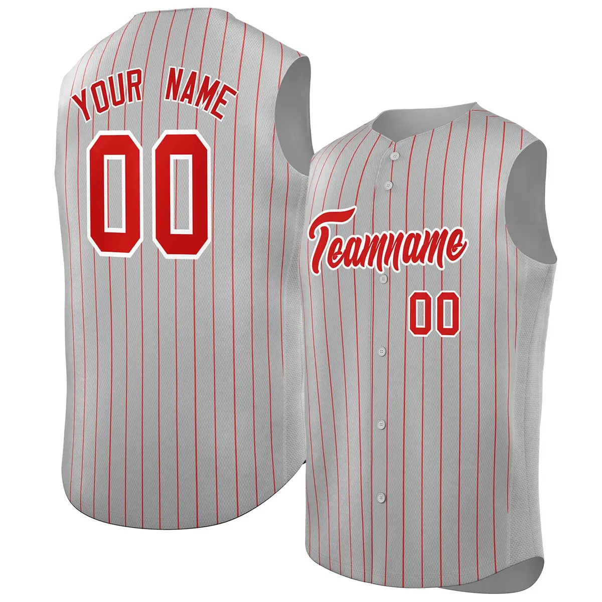 Gray Red-White Striped Sleeveless Fashion Baseball Jersey