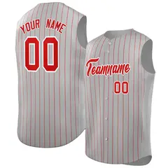 Gray Red-White Striped Sleeveless Fashion Baseball Jersey