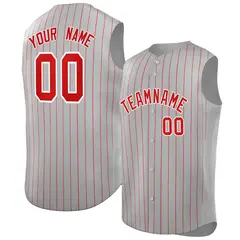 Gray Red-White Striped Sleeveless Fashion Baseball Jersey