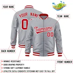 Gray Red-White Varsity Full-Zip Letterman Bomber Jacket 2