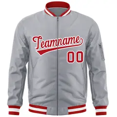 Gray Red-White Varsity Full-Zip Letterman Bomber Jacket 3