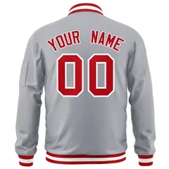Gray Red-White Varsity Full-Zip Letterman Bomber Jacket 4