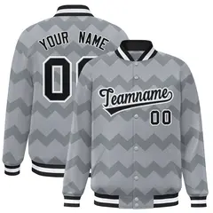 Gray Ripple Color Block Full-Snap Varsity Letterman Jacket 1