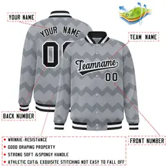 Gray Ripple Color Block Full-Snap Varsity Letterman Jacket 2