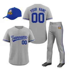Gray Royal Blue Baseball Jersey Pants Hat Uniform Package