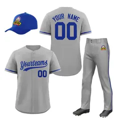 Gray Royal Blue Baseball Jersey Pants Hat Uniform Package 1