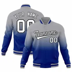 Gray Royal Blue Gradient Full-Snap Varsity Letterman Jacket 1