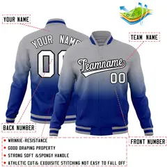 Gray Royal Blue Gradient Full-Snap Varsity Letterman Jacket 2