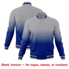Gray Royal Blue Gradient Full-Snap Varsity Letterman Jacket 7