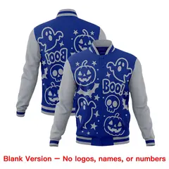 Gray Royal Blue White Halloween Bats Pumpkins Ghost Letterman Jacket 7