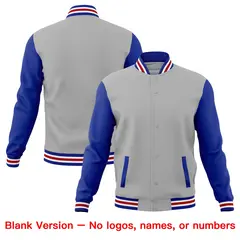 Gray Royal Blue White Raglan Full-Snap Letterman Cotton Jacket 6