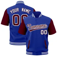 Gray Royal Blue White Short Sleeve Full-Snap Varsity Jacket