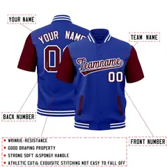 Gray Royal Blue White Short Sleeve Full-Snap Varsity Jacket 2