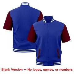 Gray Royal Blue White Short Sleeve Full-Snap Varsity Jacket 7