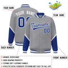 Gray Royal Color Block Full-Snap Varsity Letterman Baseball Jacket 2