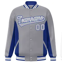 Gray Royal Color Block Full-Snap Varsity Letterman Baseball Jacket 3