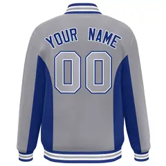 Gray Royal Color Block Full-Snap Varsity Letterman Baseball Jacket 4