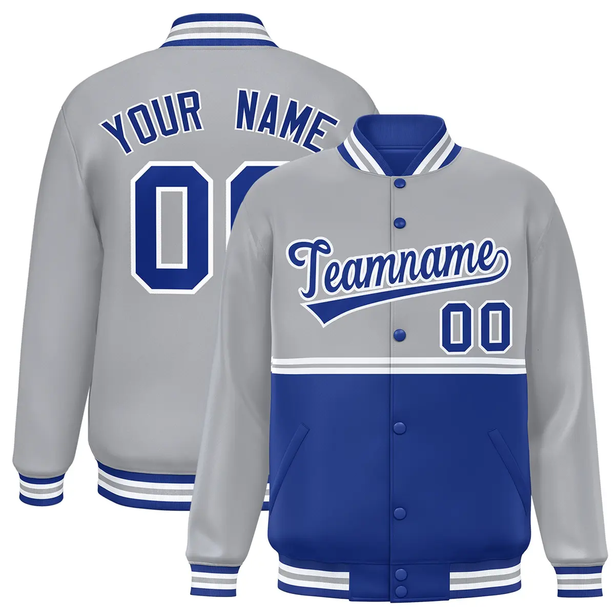 Gray Royal Color Block Varsity Full-Snap Letterman Jacket