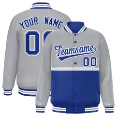 Gray Royal Color Block Varsity Full-Snap Letterman Jacket