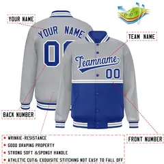 Gray Royal Color Block Varsity Full-Snap Letterman Jacket 2