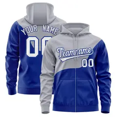 Gray Royal Color Block Wave Varsity Full-Zip Letterman Jacket Hoodie