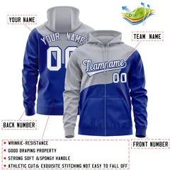 Gray Royal Color Block Wave Varsity Full-Zip Letterman Jacket Hoodie 4