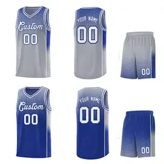 Gray Royal Dot Pattern Reversible Gradient Basketball Jersey Kits 2
