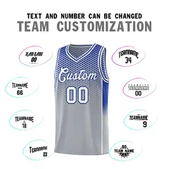 Gray Royal Dot Pattern Reversible Gradient Basketball Jersey Kits 4