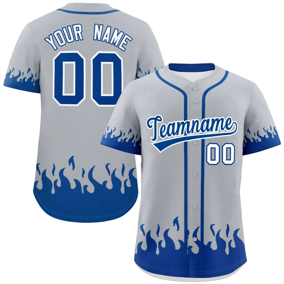 Gray Royal Flame Graffiti Authentic Baseball Jersey