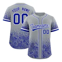 Gray Royal Floral Gradient Full Button Baseball Jersey 1