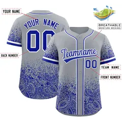 Gray Royal Floral Gradient Full Button Baseball Jersey 2
